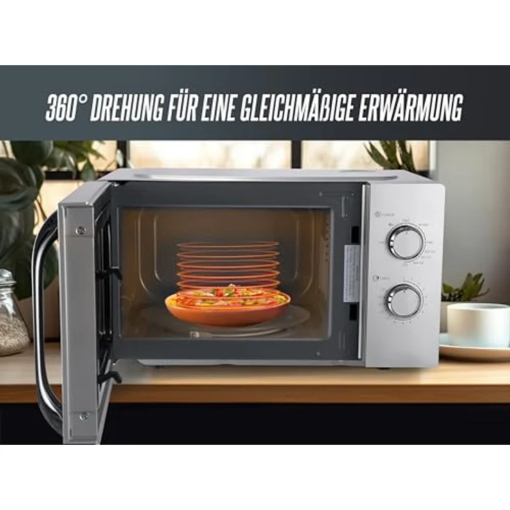 HEINRICHS Mikrowelle, kompakte Mikrowelle, 20L Volumen, 9 Leistungsstufen, inkl.35min.Timer, Defrost Funktion, Innenraumbeleuchtung, 360°Drehteller mit Grillfunktion, 800W Leistung, Heinrich´s(silber) – Bild 5