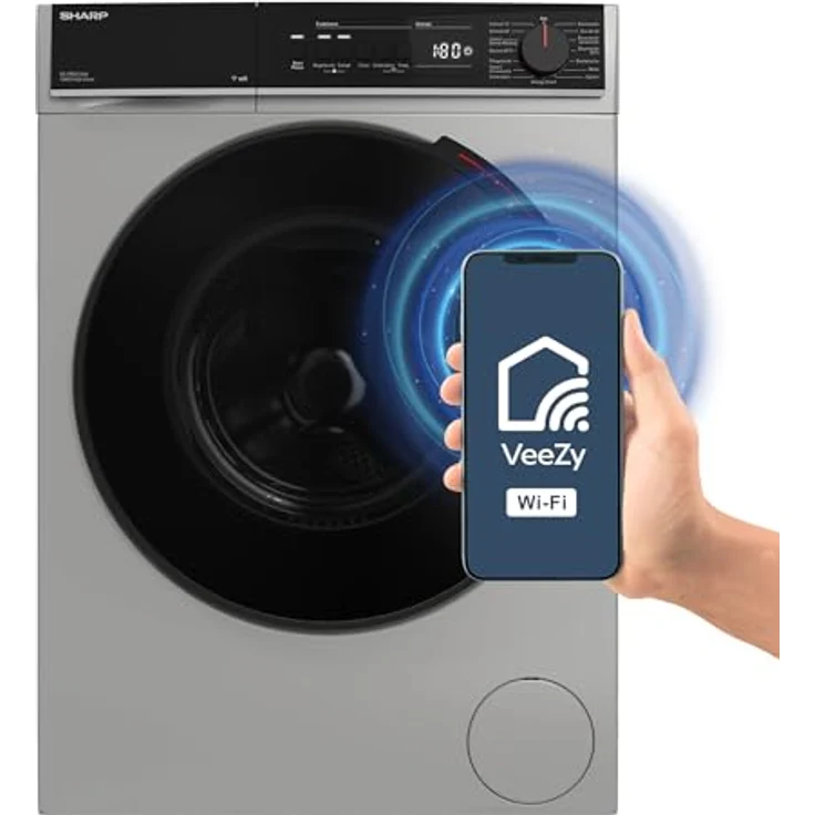 SHARP ES-PRO214SA-DE Waschmaschine Frontlader, 12kg, 1400U/min, Smarte Bedienung durch Veezy App, Dampffunktion, Inverter, 15 Programme, AquaStop, Silber – Bild 3