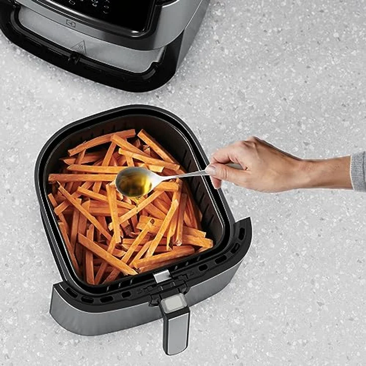 Electrolux E6AF1-6ST Heißluftfritteuse, ohne Fett, 1800 Watt, 5,4 Liter, LCD-Display, Touch, silber, schwarz – Bild 4