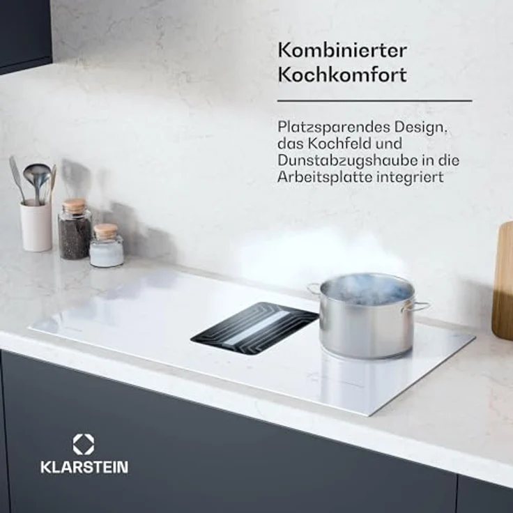 Klarstein AirJet 90 Induktionskochfeld mit integriertem Dunstabzug, 750 m³/h, Energieeffizienzklasse A++, 10.000-W-Boost, Flexzonen, Touchpanel, Kindersicherung, Weiß, 90 cm – Bild 2