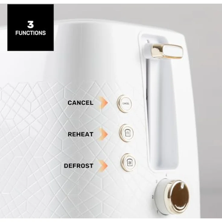 Taurus Fusion Crunch Toaster, 2 Schlitz Toaster mit 800 W, 7 Bräunungsstufen, Funktionen: Abbrechen, Aufwärmen, Auftauen, Selbstzentrierung, Krümelfach – Bild 4