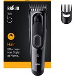 Braun Haarschneider HairClipper HC5510 (251039), Haarschneidemaschine mit 2 Kammaufsätzen und 9 Längeneinstellungen, Ni-MH-Akku, abwaschbares Design, schwarz