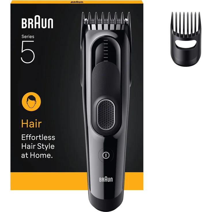 Braun Haarschneider HairClipper HC5510 (251039), Haarschneidemaschine mit 2 Kammaufsätzen und 9 Längeneinstellungen, Ni-MH-Akku, abwaschbares Design, schwarz
