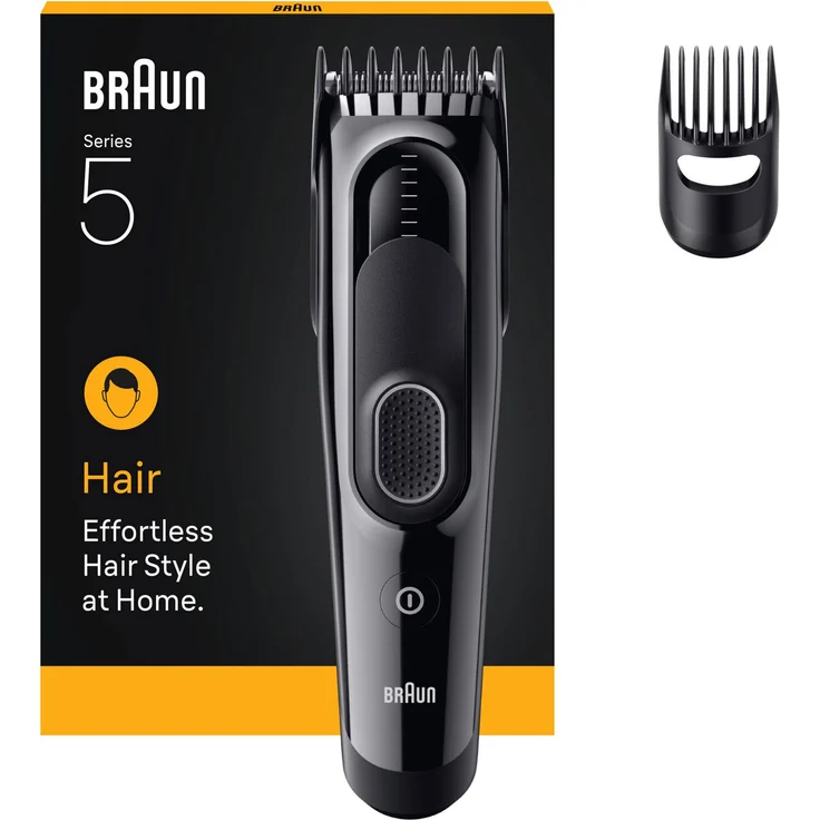 Braun Haarschneider HairClipper HC5510 (251039), Haarschneidemaschine mit 2 Kammaufsätzen und 9 Längeneinstellungen, Ni-MH-Akku, abwaschbares Design, schwarz – Bild 1