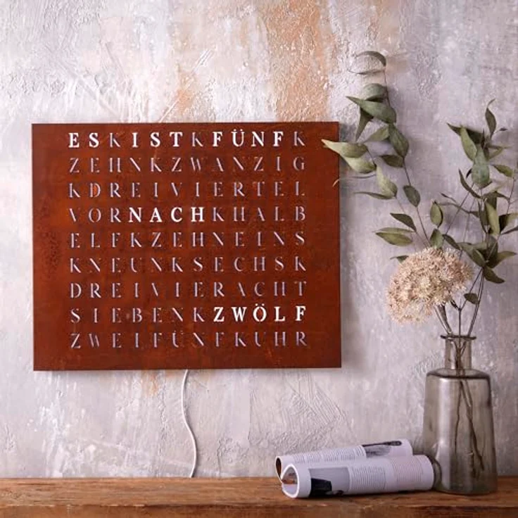 build-yours WordClock Jupiter Rost Optik LED Wortuhr - Modernes Design im Industrial Stil, WLAN-fähig, 16 Millionen Farbtöne, Micro-USB-Anschluss – Bild 3