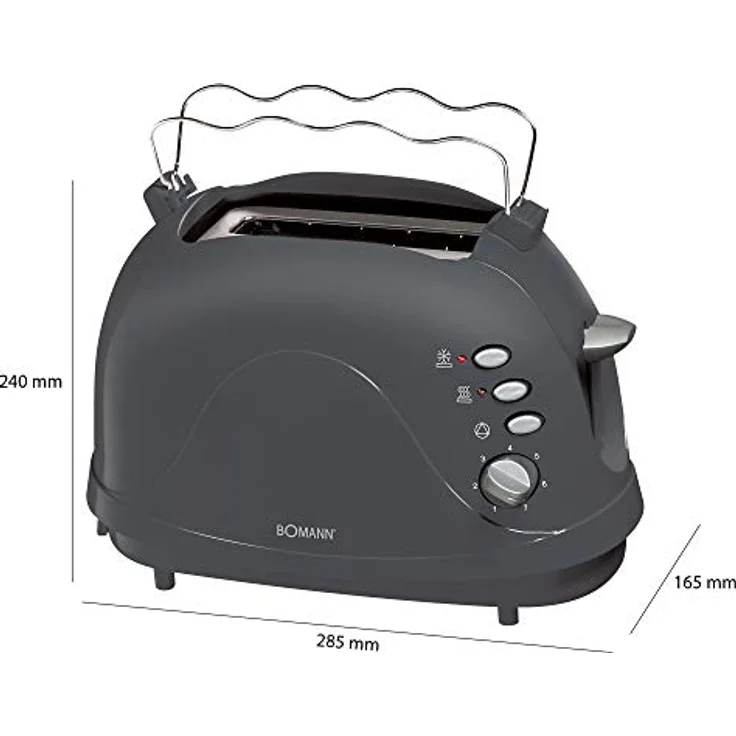 Bomann TA 246 CB, kompakter 2-Scheiben Toaster, Auftaufunktion, Aufwärmfunktion, Schnellstoppfunktion, Cool-Touch Gehäuse, grau – Bild 4