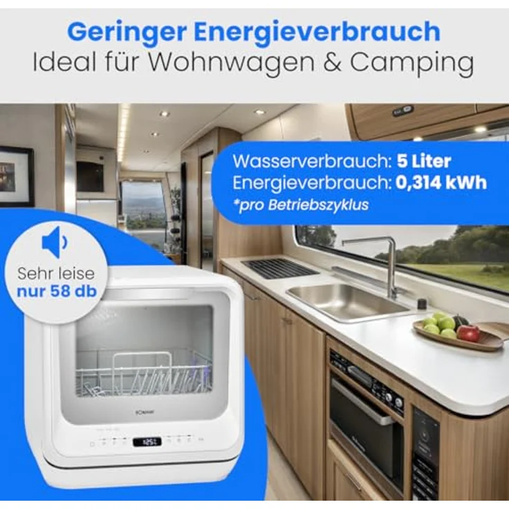 Bomann® TSG 5704 Tischgeschirrspüler, Mini Geschirrspüler mit integriertem Wassertank, 6 Programme, 36-70°C, Camping Spülmaschine, silbergrauer Geschirrkorb – Bild 7