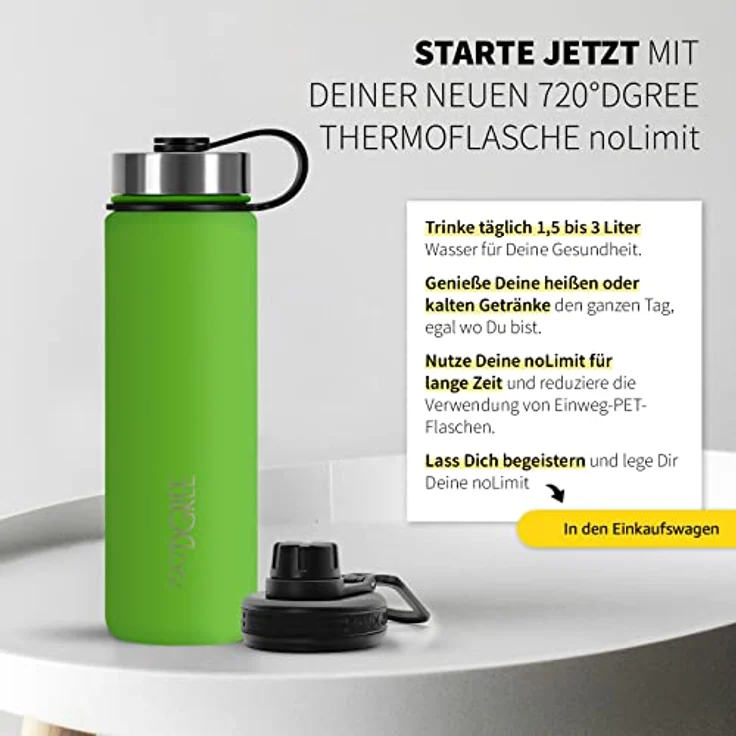 720 DGREE Trinkflasche Edelstahl 530ml Thermo mit gratis Sportdeckel noLimit apple green - Preisvergleich – Bild 6