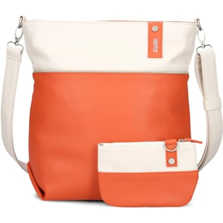 ZWEI Beuteltasche Jana J12, Kunstleder umhängetasche mit geräumigem Hauptfach und herausnehmbarem Reißverschlussetui, orange Damen – Bild 1
