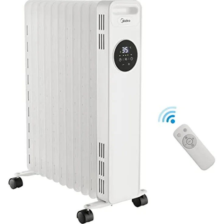Midea Ölradiator 2300W, Heizlüfter Energiesparend Leise,Elektroheizung mit 11 Rippen, Thermostat,24h Timer,3 Heizstufen mit Fernbedienung,LED Display, Kipp- und Überhitzungsschutz,ECO-Modus