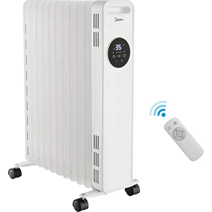 Midea Ölradiator 2300W, Heizlüfter Energiesparend Leise,Elektroheizung mit 11 Rippen, Thermostat,24h Timer,3 Heizstufen mit Fernbedienung,LED Display, Kipp- und Überhitzungsschutz,ECO-Modus – Bild 1