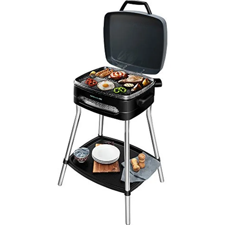 Cecotec PerfectCountry BBQ Elektrischer Grill. Mit Gerätefüßen, Klappbarer Deckel und Schale, RockStone Beschichtung, Fettauffangschale, 43 x 38 cm Grillfläche, Verstellbare Temperatur, 2000 W.