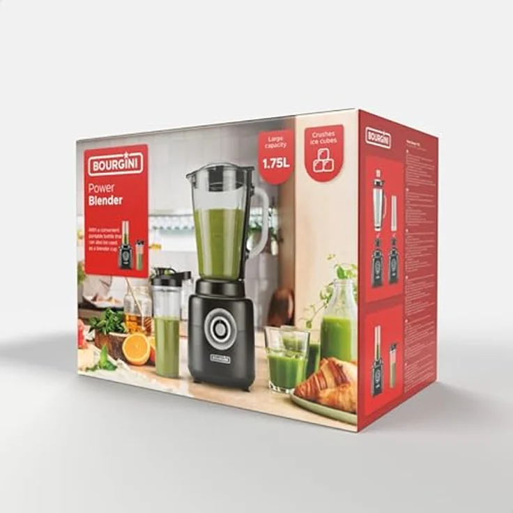 Bourgini 21.3002.00.00, Standmixer mit 1000 Watt Leistung, herausnehmbarem Behälter, transparent schwarz – Bild 10