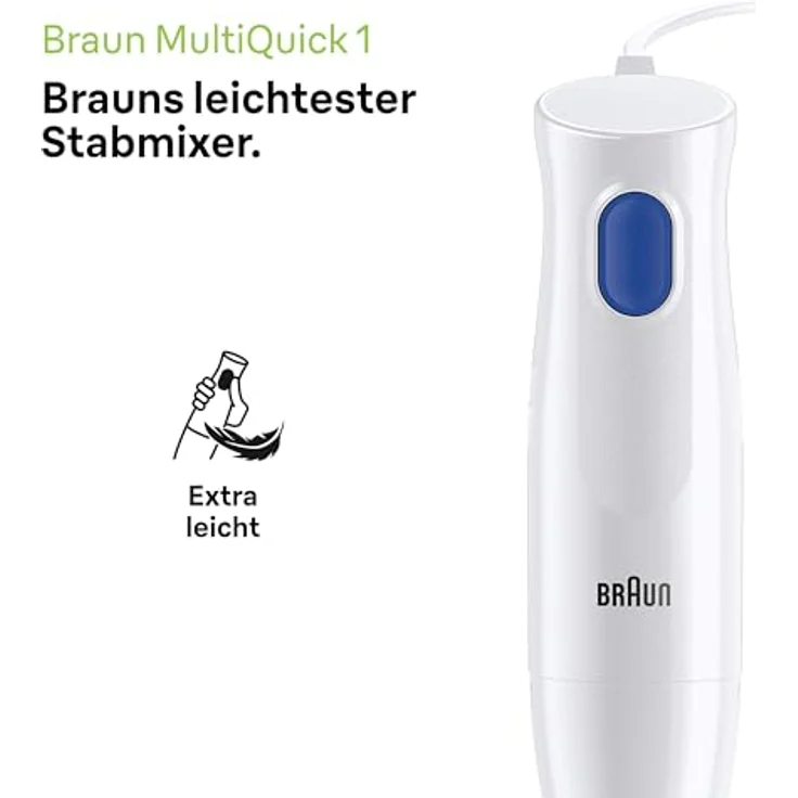 Braun Stabmixer MQ10.001M MultiQuick 1 - Extra Leichter Pürierstab mit Edelstahl-Mixfuß und EasyTwist System, inkl. 600 ml Mix- & Messbecher, 450 Watt, Weiß – Bild 2