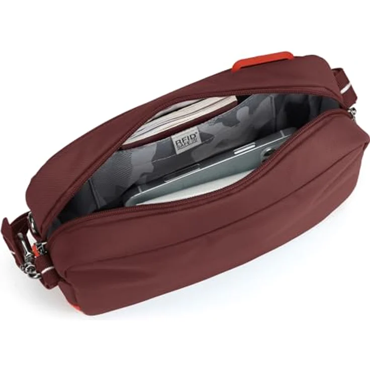 Pacsafe Crossbody Bag mit Diebstahlschutz, garnet red, 2,5 l Volumen, RFID Blocker, wasserfest – Bild 7