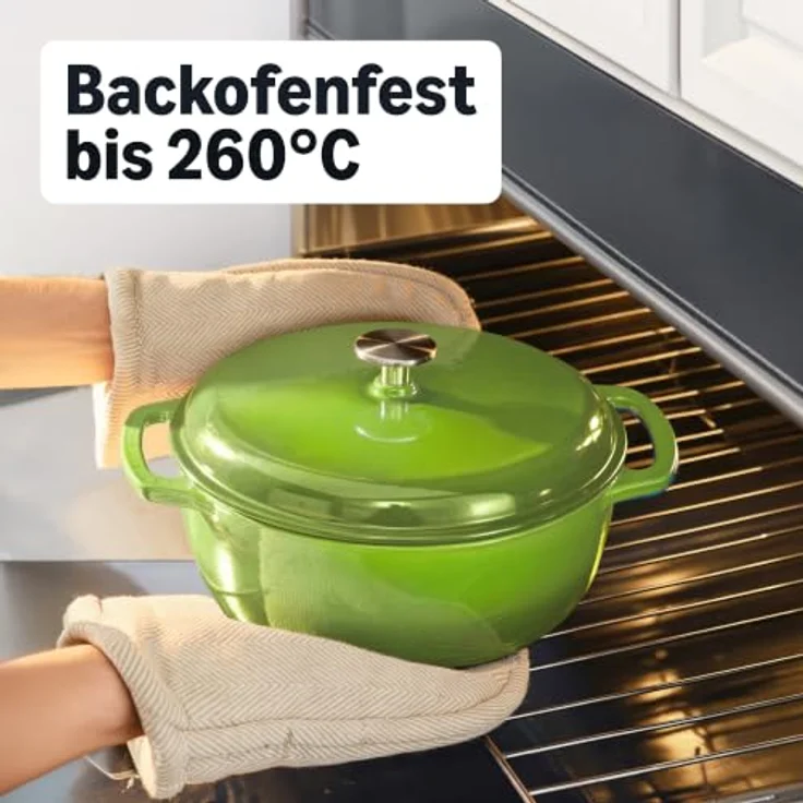 Amazon Basics Rundschmortopf, 4,1 L, emailliertes Gusseisen in Grün, geeignet für alle Herdarten, ofenfest bis 260°C, inklusive Deckel – Bild 4
