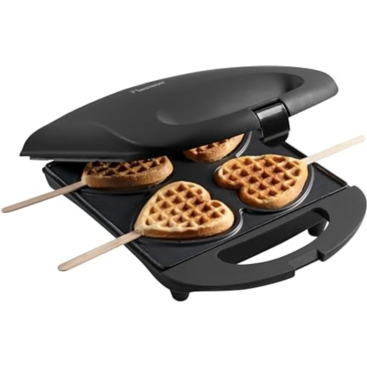 Bestron Waffeleisen für Herzwaffeln am Stiel, Waffelmaker mit Antihaftbeschichtung für Herzform-Waffeln, Herzwaffeleisen ideal für Kindergeburtstage, Ostern & Weihnachten, Farbe: Schwarz – Bild 2
