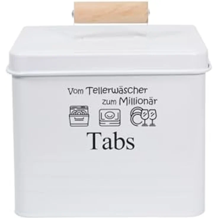 Aufbewahrungsbox Geschirrspültabs Landhaus Metall mit Holzgriff HTI-Living – Bild 1