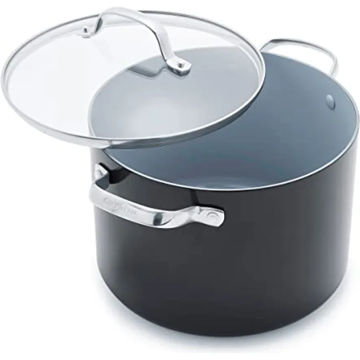GreenPan Valencia Pro Harteloxierte Gesunde Keramik Antihaft 24 cm / 7,6 Liter Suppentopf mit Deckel, PFAS-frei, Induktion, spülmaschinenfest, backofenfest, grau