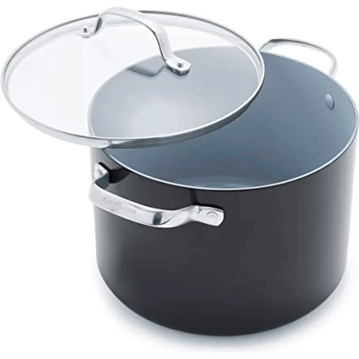 GreenPan Valencia Pro Harteloxierte Gesunde Keramik Antihaft 24 cm / 7,6 Liter Suppentopf mit Deckel, PFAS-frei, Induktion, spülmaschinenfest, backofenfest, grau – Bild 1