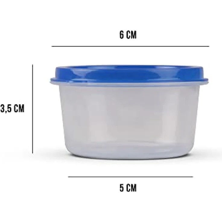 Bestlivings Vorratsdose mit farbigen Deckel, 12-tlg. Kunststoff Aufbewahrungsdosen 50ml, Ø6cm x 3,5cm, luftdicht und stapelbar – Bild 3
