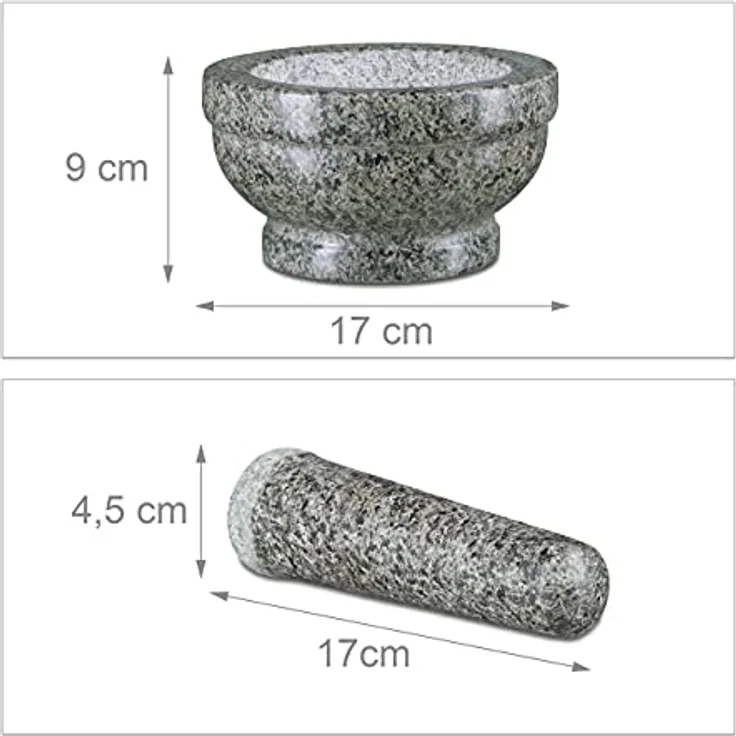 Relaxdays Granit Mörser mit Stößel 17 cm Durchmesser, robuster, langlebiger Steinmörser, echter Granit poliert, grau – Bild 5