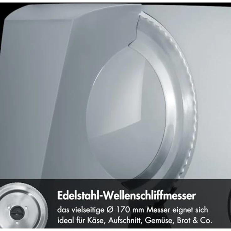 Graef G50 Sliced Kitchen Allesschneider, 170W, Metall, 170 mm Wellenschliffmesser, Messerabdeckplatte aus Kunststoff, grau – Bild 4