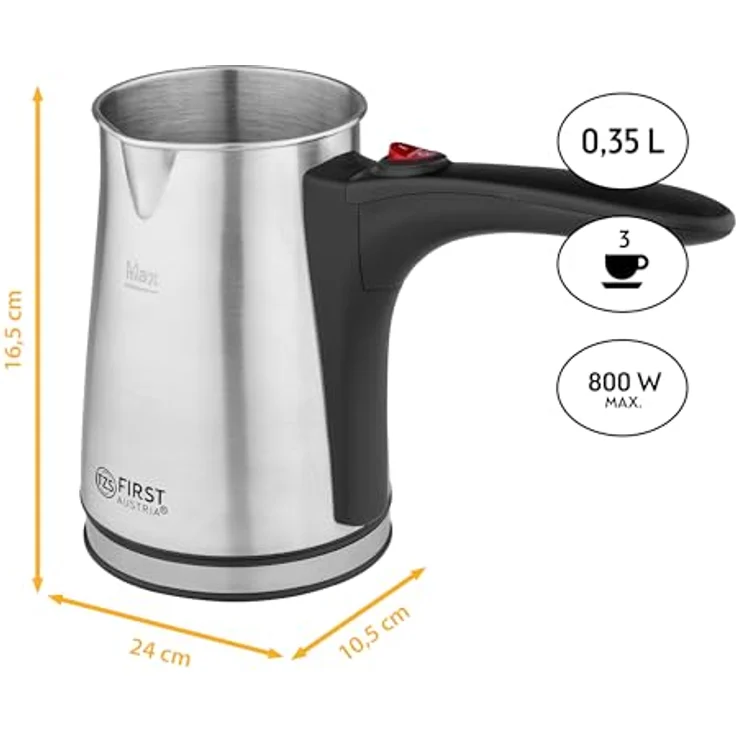 TZS First FA 5450 1 Wasserkocher, 800W, 0,35L, Edelstahl, schwarz – Bild 3