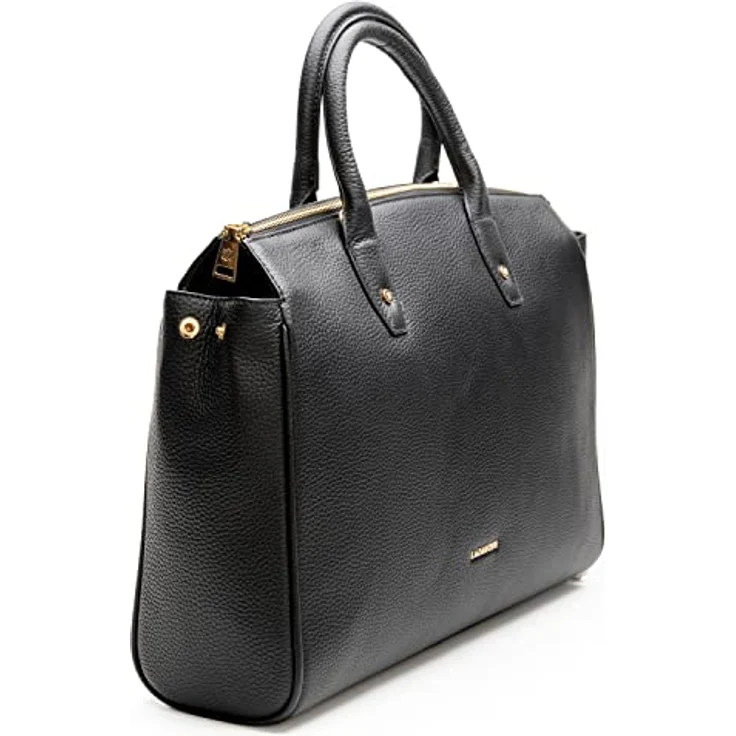 Lazarotti Bologna Leather Handtasche 40 cm, Schwarz - elegantes Design, verstellbarer Schulterriemen, Reißverschluss- und Steckfach – Bild 3