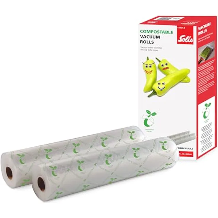 Solis Kompostierbare Vakuumierrollen 30 x 600 cm, Transparente Vakuumbeutel zum Kochen, Ideal für Sous Vide