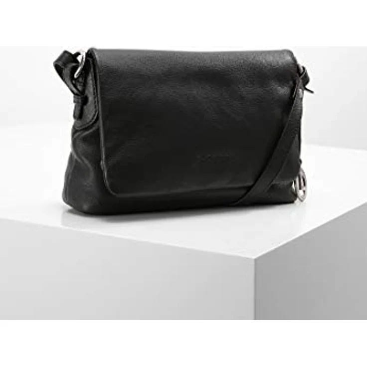 L.Credi Silke Umhängetasche Leder, 23 cm, Schwarz mit geräumigem Hauptfach für Handy und Wertsachen – Bild 2
