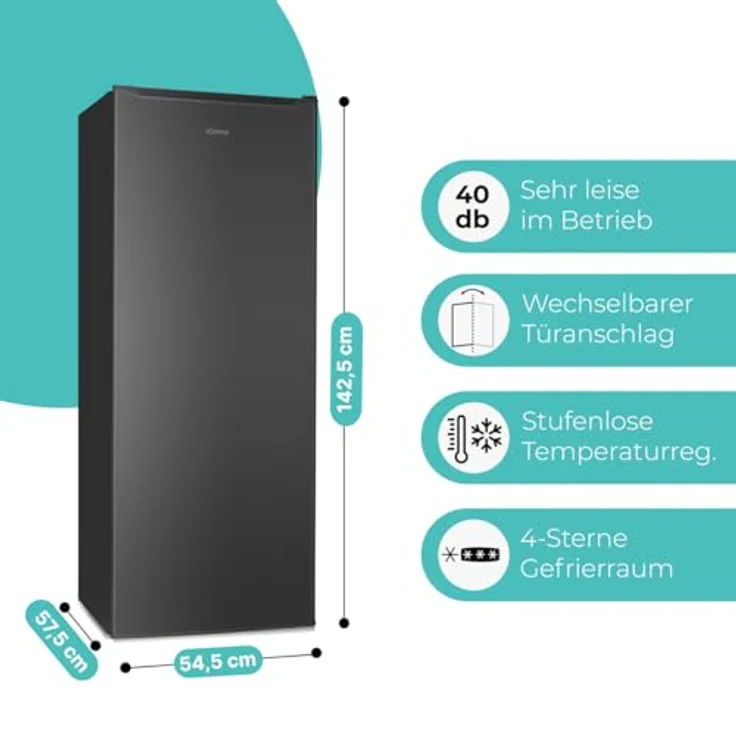 Bomann® Gefrierschrank GS 7364, 143 cm, 168L, 4 Sterne, wechselbarer Türanschlag, leise, schwarz-inox – Bild 6