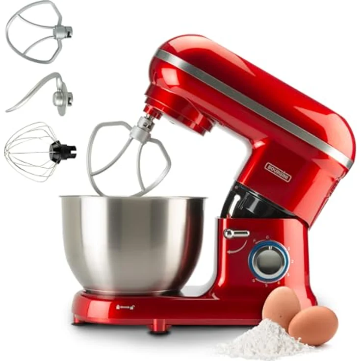BOURGINI Küchenmaschine - Classic Kitchen Chef - Küchenmixer - Küchenroboter mit 4,5 Liter Fassungsvermögen, 1300-Watt-Motor (Rot) – Bild 1