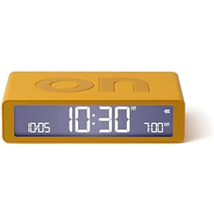 Lexon Flip Classic, Digitaler Wecker mit umkehrbaren EIN/Aus-Seiten, wiederaufladbare Nachttischuhr mit LCD-Display und Berührungssensor – Gelb – Bild 1