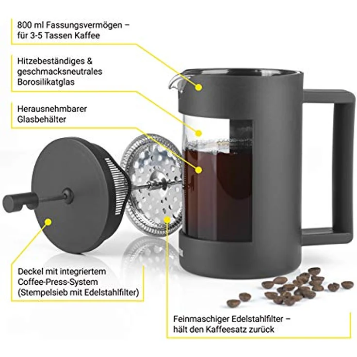 N8WERK Kaffeebereiter Edelstahl Coffee-Press-System - 800 ml - Midnight Edition – Bild 3
