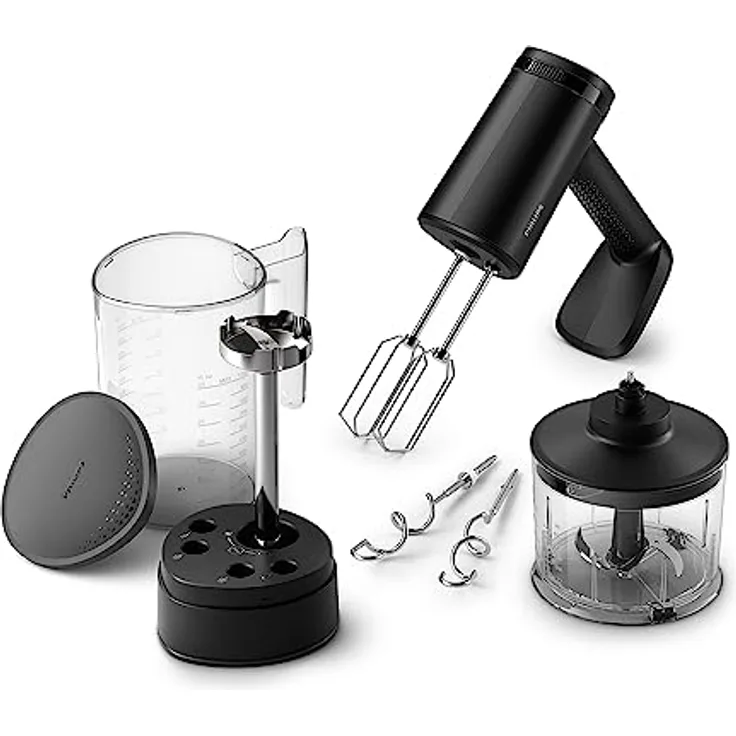 Philips Handmixer 5000 Series, 3-in-1-Handmixer, Leistungsstarker Motor (500 W), Smarter Aufbewahrungsbecher, 5 Geschwindigkeitsstufen, Anti-Spritz-Schutz, Schwarz (HR3781/20)