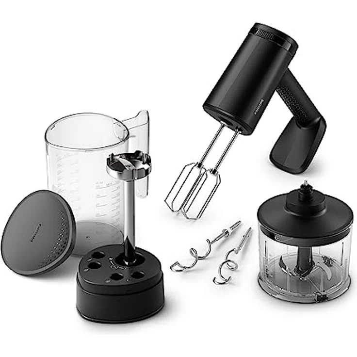 Philips Handmixer 5000 Series, 3-in-1-Handmixer, Leistungsstarker Motor (500 W), Smarter Aufbewahrungsbecher, 5 Geschwindigkeitsstufen, Anti-Spritz-Schutz, Schwarz (HR3781/20) – Bild 1