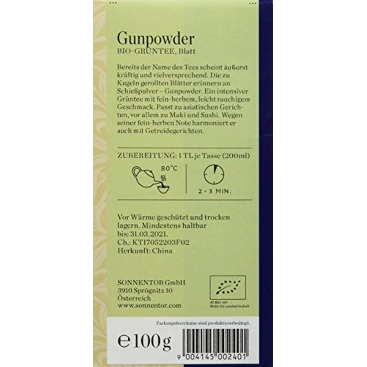 Sonnentor "Gunpowder" Bio-Grüntee, 100g loser Tee – Bild 2