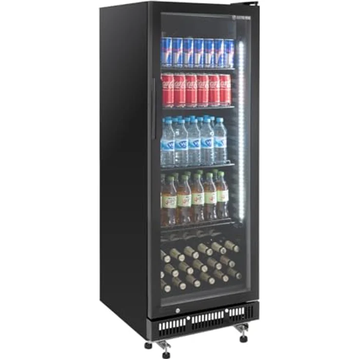 GastroHero Getränkekühlschrank GKS-230 I 230 L Flaschenkühlschrank mit Glastür, LED-Beleuchtung & abschließbar, Temperatur von 0 bis +8 °C – Bild 1