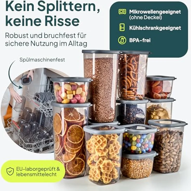 uandu Vorratsdosen mit Deckel Luftdicht - 12er Vorratsbehälter Set | BPA Frei | Transparente Aufbewahrungsdosen für trockene Lebensmittel – Bild 4