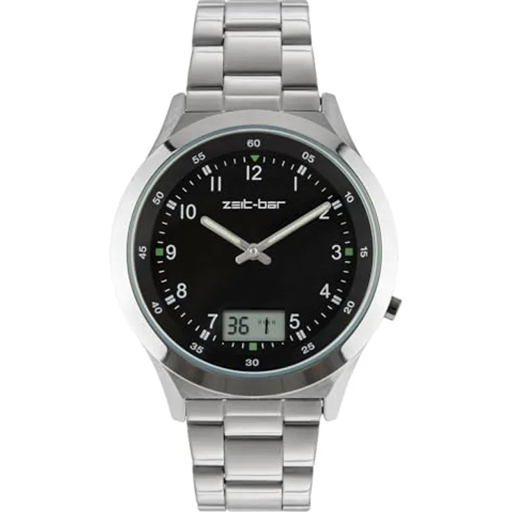 Zeit-Bar Funk-Armbanduhr Herren, mit Datums- und Sekundenanzeige, Edelstahl, schwarz - Preisvergleich
