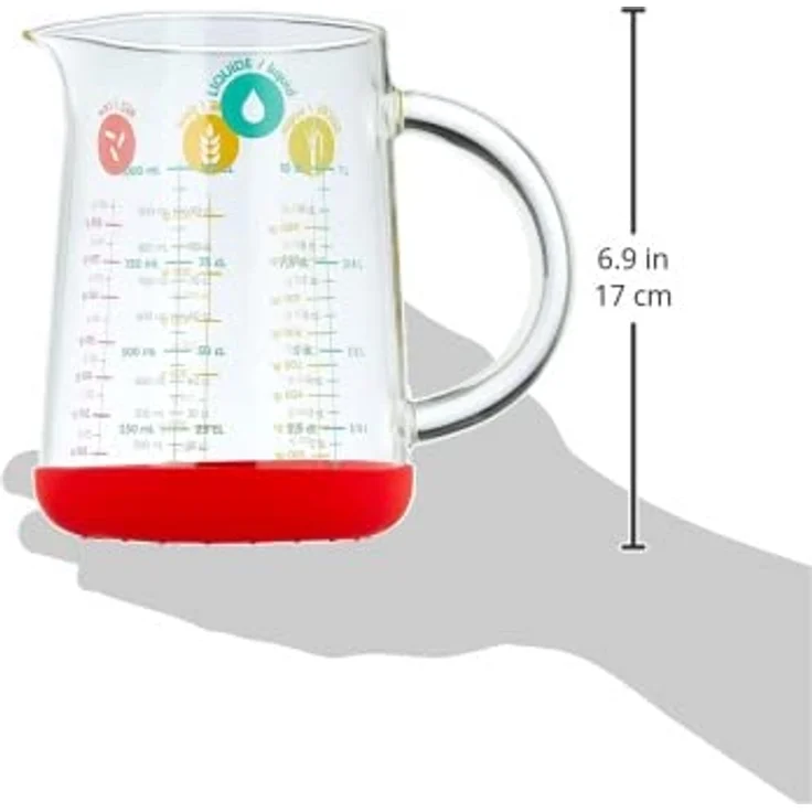 Pebbly PKM-1000R Messbecher, 1 l, aus Glas und Silikon, Mehrfarbig, 11,9 x 11,9 x 15,8 cm – Bild 5