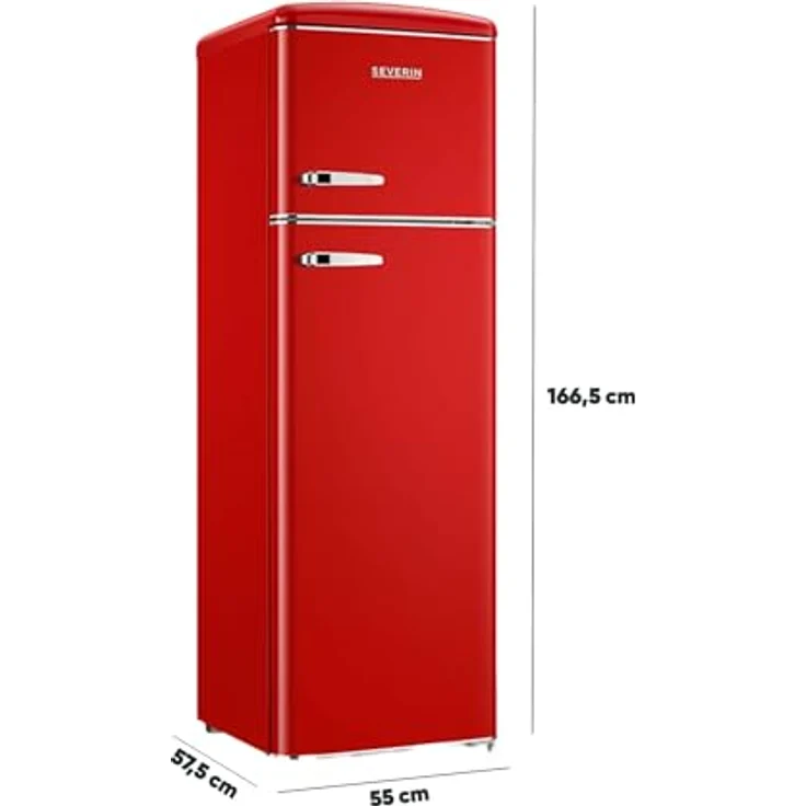 SEVERIN RKG 8983, Retro Kühl- & Gefrierkombination mit 246 L, 1-7°C, Gefrierfach oben, LED-Beleuchtung, rot, nur 39 dB – Bild 5