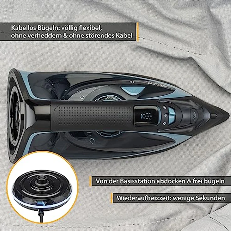 TZS First Austria Dampfbügeleisen kabellos mit Basisstation | verstellbare Temperatur & Dampfstärke | Keramik Bügelsohle, Vertikaldampf, Tropfstop, Antikalk, selbstreinigend | 450 ml Wassertank – Bild 2