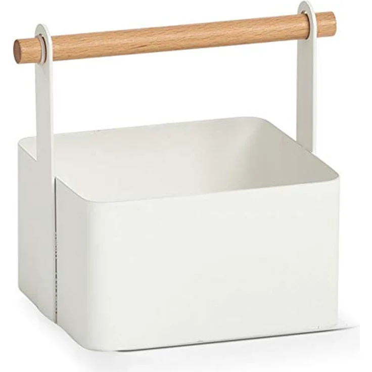 Zeller 27386 Tragekorb, Metall/Holz, weiß, ca. 14,3 x 13 x 16 cm, Aufbewahrung in Küche und Bad, Dekoration – Bild 2