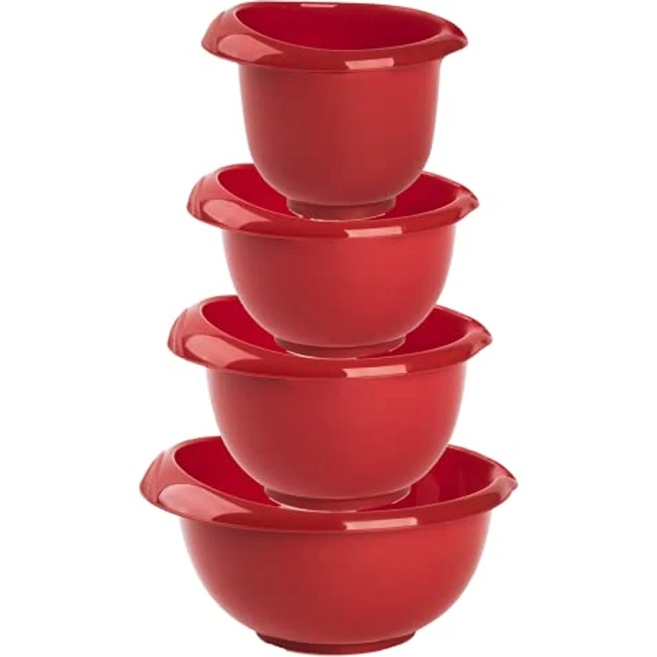 Engelland Backschüsseln, Rührschüssel, Schneebesen, Topf, Salatschüssel, stapelbar, rutschfeste Silikonfüße, Einhandausguss, Kunststoff, 4er-Set, Farbe: Rot - Preisvergleich – Bild 1