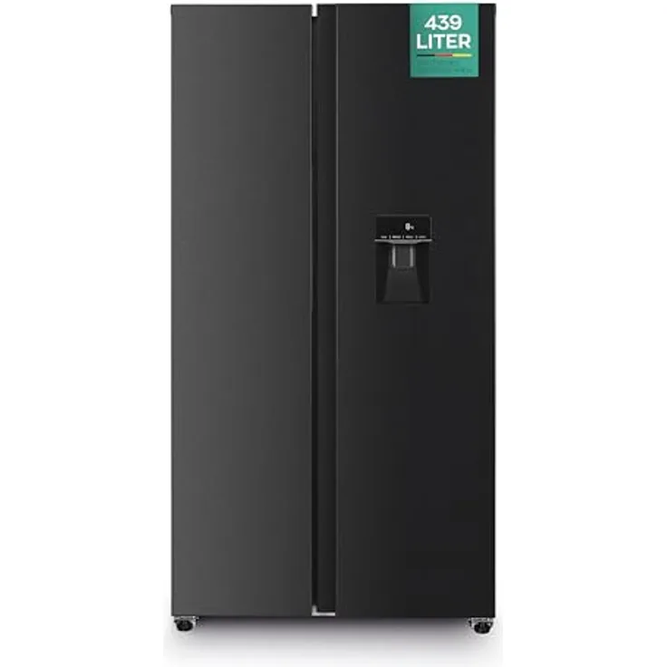 Heinrich´s Side-by-Side Kühlschrank, Kühlgefrierkombination mit 439L Mega Gesamtvolumen, NO-FROST, 151L Gefriervolumen, inkl. Wasserspender, LED Beleuchtung,Touch, Multi-Airflow-System, Schwarz-Inox