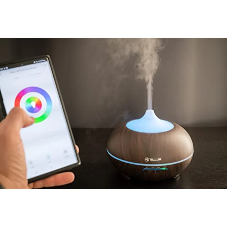 Tellur WiFi Smart Aromazerstäuber, 300ml, LED, Dunkelbraun, Ultraschallmechanismus, Fernsteuerung, Atmosphärische Beleuchtung – Bild 6