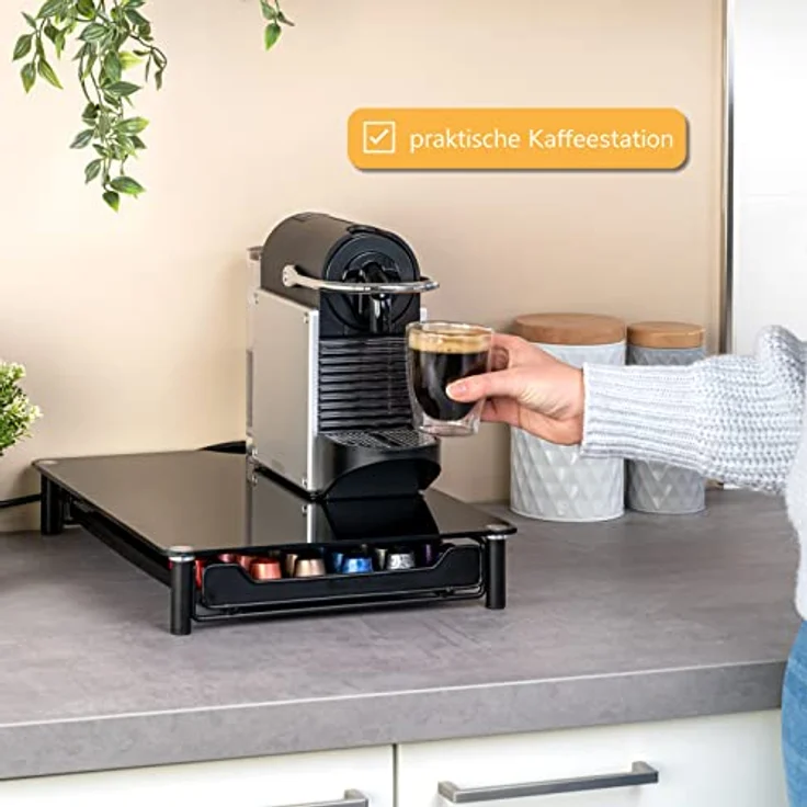 bremermann Kaffeekapsel-Box für 60x Nespresso, Schubladenbox aus Metall mit Glasplatte, Kapselspender in Schwarz, ca. 31 x 7 x 40,5 cm – Bild 5