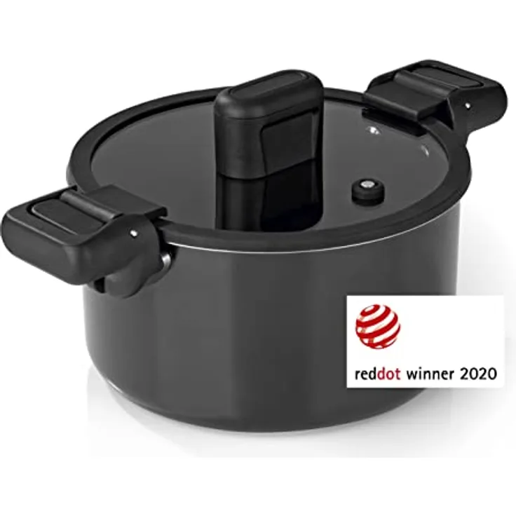 N8WERK Aluguss-Energiespartopf 5,8 L | Wärmeabweisende Griffe, Glasdeckel mit Silikonumrandung | Innen antihaftbeschichtet, außen hitzebeständig | Für alle Herdarten geeignet, auch Induktion